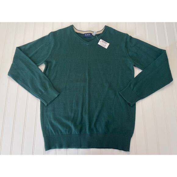 NWT The Children's Place V Neck Green Sweater Pullover - Size BOy's XL 14 - Picture 1 of 7